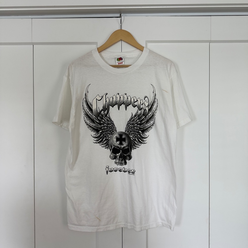Mens Vintage Choppers Skull and Cross Graphic T-Shirt Large White Size Large - Picture 3 of 7
